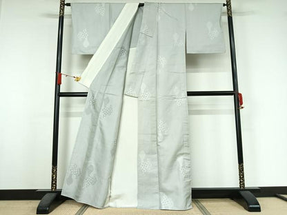 平和屋着物▽お召　単衣　陶器花文　正絹　逸品　AABJ6062jh