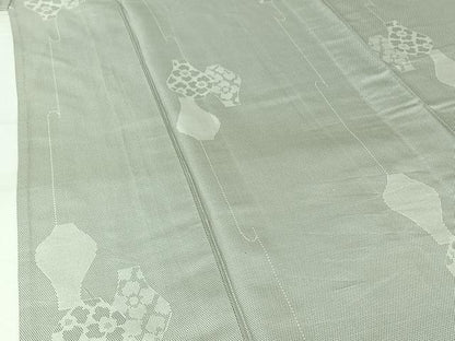 平和屋着物▽お召　単衣　陶器花文　正絹　逸品　AABJ6062jh