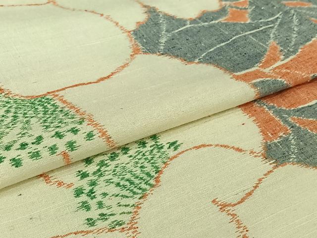 平和屋着物▽小千谷紬　単衣　草花文　正絹　逸品　AABJ6063jh