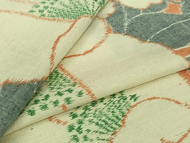 平和屋着物▽小千谷紬　単衣　草花文　正絹　逸品　AABJ6063jh