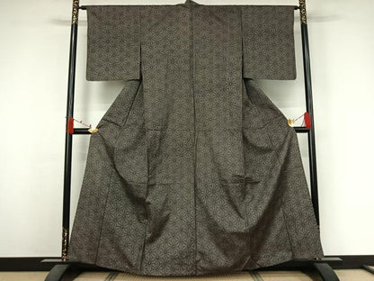 平和屋着物▽上質な紬 　単衣　麻の葉文様 　正絹　逸品　未使用　AABJ6064jh
