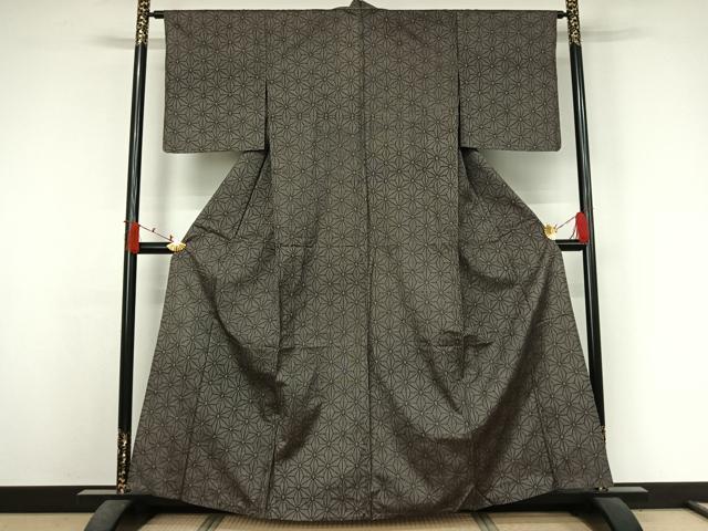 平和屋着物▽上質な紬 　単衣　麻の葉文様 　正絹　逸品　未使用　AABJ6064jh