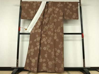 平和屋着物▽上質な紬　単衣　絞り　草花文　正絹　逸品　AABJ6067jh