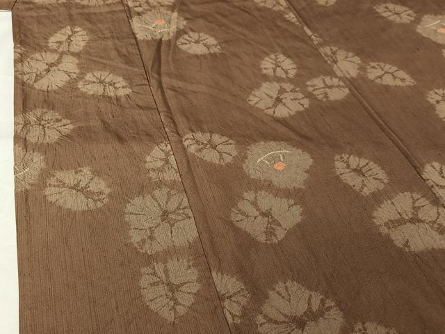 平和屋着物▽上質な紬　単衣　絞り　草花文　正絹　逸品　AABJ6067jh