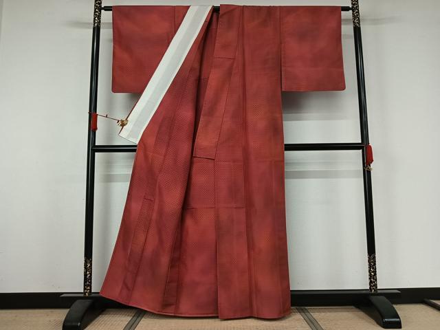 平和屋着物▽上質な小紋　単衣　霞文　暈し染め　正絹　逸品　AABJ6068jh