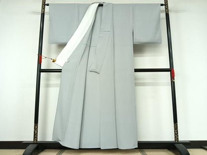 平和屋着物▽上質な色無地　単衣　灰青色　正絹　逸品　未使用　AABJ6069jh