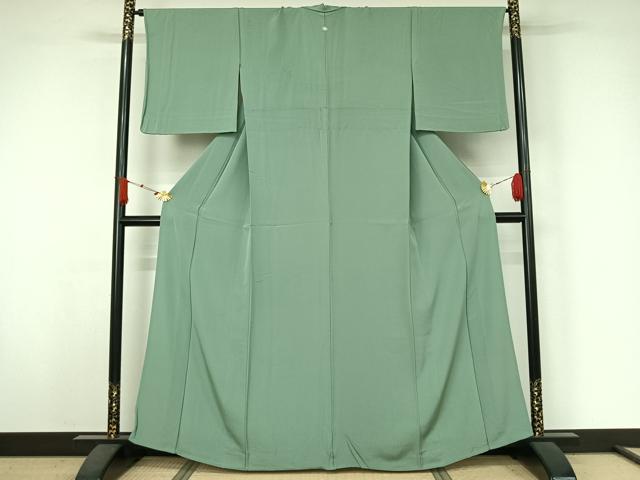平和屋着物▽上質な色無地　単衣　錆青磁色　正絹　逸品　AABJ6071jh