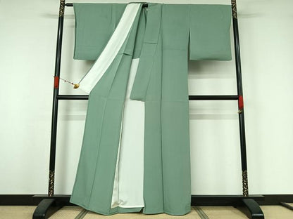 平和屋着物▽上質な色無地　単衣　錆青磁色　正絹　逸品　AABJ6071jh