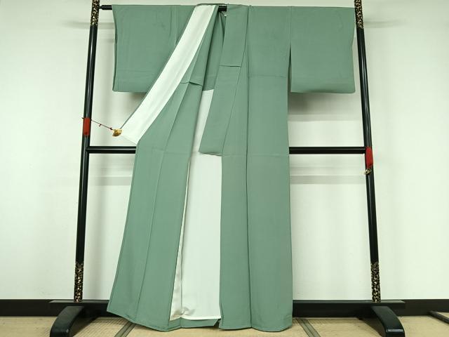 平和屋着物▽上質な色無地　単衣　錆青磁色　正絹　逸品　AABJ6071jh