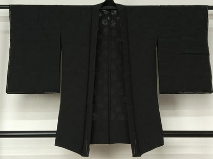 平和屋着物▽羽織　スリーシーズン　春夏秋　塵除け　草花文　黒地　正絹　逸品　未使用　AABJ6073jh