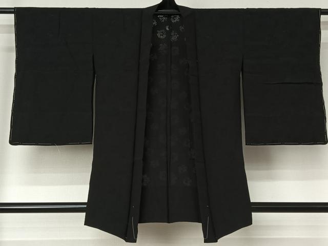 平和屋着物▽羽織　スリーシーズン　春夏秋　塵除け　草花文　黒地　正絹　逸品　未使用　AABJ6073jh