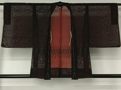 平和屋着物▽羽織　スリーシーズン　春夏秋　塵除け　刺繍　草花文　黒地　正絹　逸品　未使用　AABJ6074jh