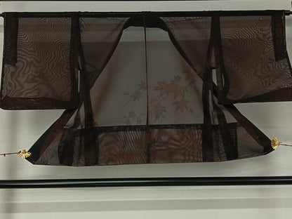 平和屋着物▽羽織　スリーシーズン　春夏秋　塵除け　竜田川文　黒地　正絹　逸品　AABJ6075jh