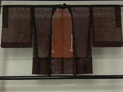 平和屋着物▽羽織　スリーシーズン　春夏秋　塵除け　竜田川文　黒地　正絹　逸品　AABJ6075jh