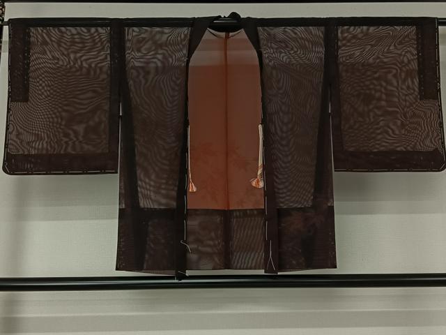 平和屋着物▽羽織　スリーシーズン　春夏秋　塵除け　竜田川文　黒地　正絹　逸品　AABJ6075jh