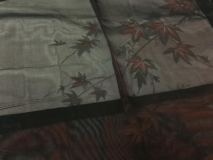 平和屋着物▽羽織　スリーシーズン　春夏秋　塵除け　竜田川文　黒地　正絹　逸品　AABJ6075jh