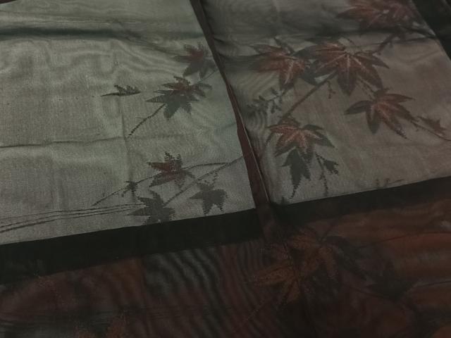 平和屋着物▽羽織　スリーシーズン　春夏秋　塵除け　竜田川文　黒地　正絹　逸品　AABJ6075jh