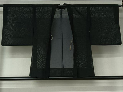 平和屋着物▽羽織　スリーシーズン　春夏秋　塵除け　草花文　黒地　正絹　逸品　AABJ6076jh