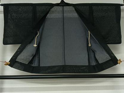 平和屋着物▽羽織　スリーシーズン　春夏秋　塵除け　草花文　黒地　正絹　逸品　AABJ6076jh
