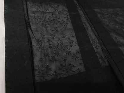 平和屋着物▽羽織　スリーシーズン　春夏秋　塵除け　草花文　黒地　正絹　逸品　AABJ6076jh