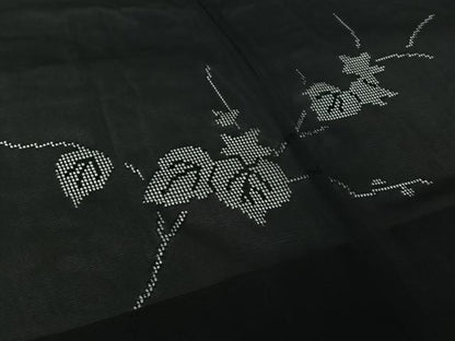 平和屋着物▽羽織　スリーシーズン　春夏秋　塵除け　枝葉文　黒地　正絹　逸品　AABJ6077jh