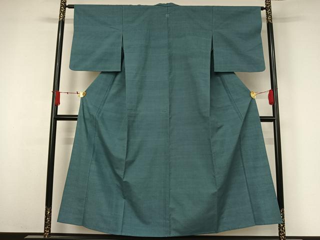 平和屋着物▽結城紬　単衣　錆浅葱色　正絹　逸品　AABJ6078jh