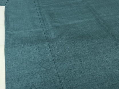 平和屋着物▽結城紬　単衣　錆浅葱色　正絹　逸品　AABJ6078jh