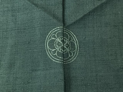 平和屋着物▽結城紬　単衣　錆浅葱色　正絹　逸品　AABJ6078jh
