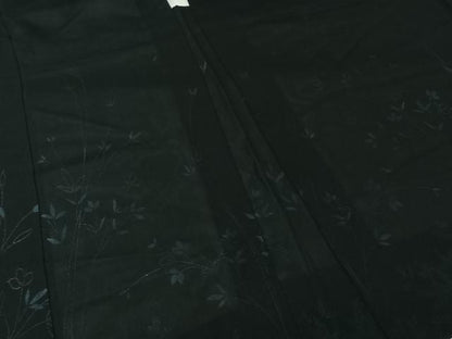 平和屋着物▽羽織　スリーシーズン　春夏秋　塵除け　草葉文　黒地　正絹　逸品　AABJ6079jh