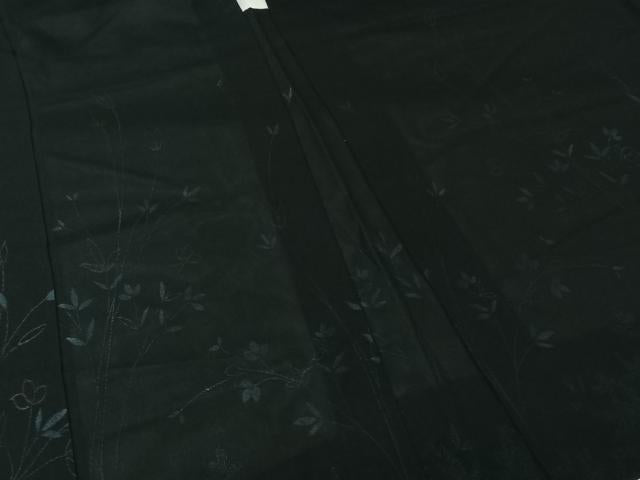平和屋着物▽羽織　スリーシーズン　春夏秋　塵除け　草葉文　黒地　正絹　逸品　AABJ6079jh