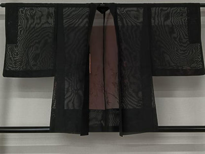 平和屋着物▽羽織　スリーシーズン　春夏秋　塵除け　草花文　羽織紐：赤珊瑚　正絹　逸品　AABJ6082jh