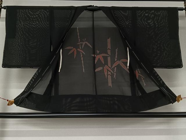 平和屋着物▽羽織　スリーシーズン　春夏秋　塵除け　笹竹文　黒地　正絹　逸品　未使用　AABJ6084jh