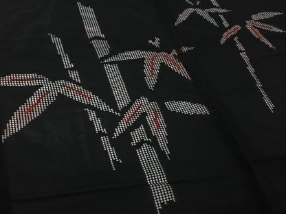 平和屋着物▽羽織　スリーシーズン　春夏秋　塵除け　笹竹文　黒地　正絹　逸品　未使用　AABJ6084jh