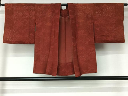 平和屋着物▽羽織　スリーシーズン　春夏秋　塵除け　流水文　銀朱色　正絹　逸品　AABJ6085jh