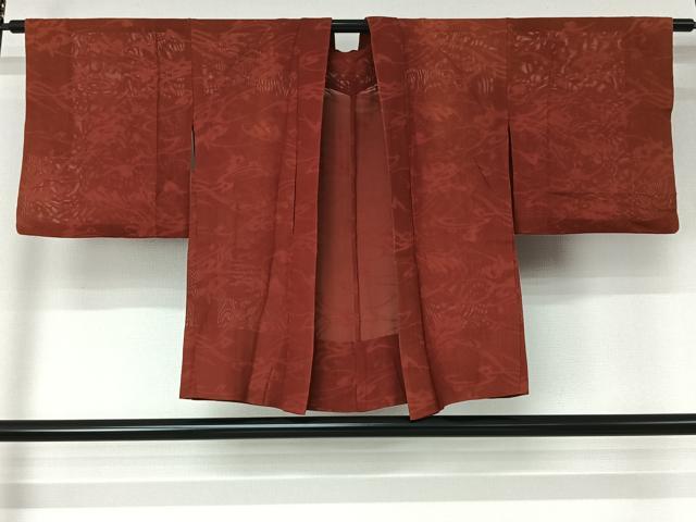 平和屋着物▽羽織　スリーシーズン　春夏秋　塵除け　流水文　銀朱色　正絹　逸品　AABJ6085jh