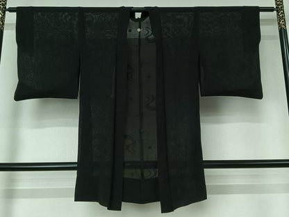 平和屋着物▽羽織　スリーシーズン　春夏秋　塵除け　流水芝文　黒地　正絹　逸品　AABJ6086jh