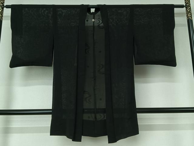 平和屋着物▽羽織　スリーシーズン　春夏秋　塵除け　流水芝文　黒地　正絹　逸品　AABJ6086jh