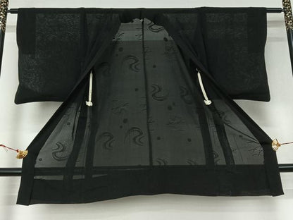 平和屋着物▽羽織　スリーシーズン　春夏秋　塵除け　流水芝文　黒地　正絹　逸品　AABJ6086jh