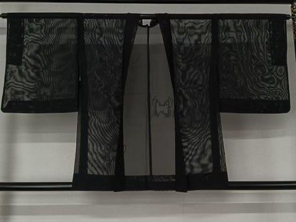 平和屋着物▽羽織　スリーシーズン　春夏秋　塵除け　舞蝶文　黒地　正絹　逸品　AABJ6087jh