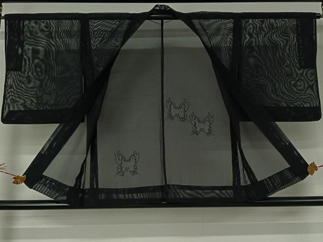 平和屋着物▽羽織　スリーシーズン　春夏秋　塵除け　舞蝶文　黒地　正絹　逸品　AABJ6087jh