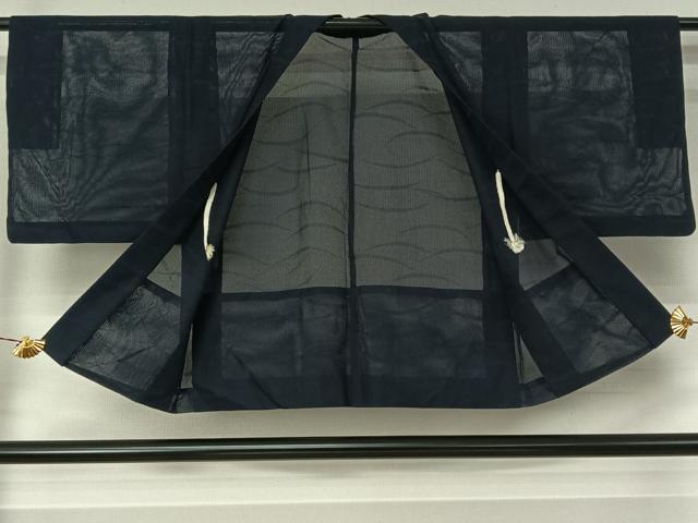 平和屋着物▽羽織　スリーシーズン　春夏秋　塵除け　芝文　留紺色　正絹　逸品　AABJ6088jh