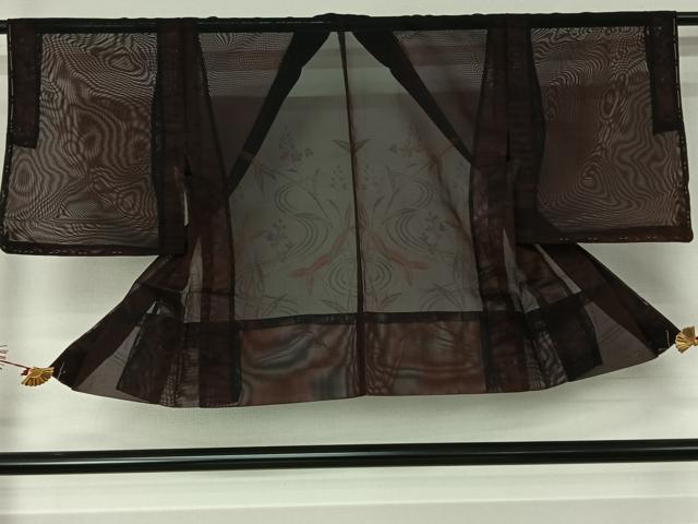 平和屋着物▽羽織　スリーシーズン　春夏秋　塵除け　流水花文　黒地　正絹　逸品　AABJ6089jh