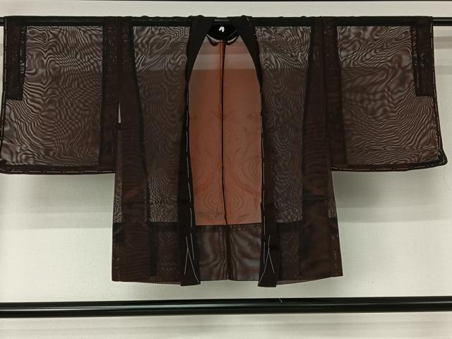 平和屋着物▽羽織　スリーシーズン　春夏秋　塵除け　流水花文　黒地　正絹　逸品　AABJ6089jh