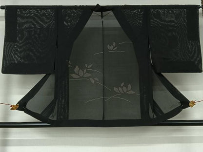 平和屋着物▽羽織　スリーシーズン　春夏秋　塵除け　芝葉文　黒地　正絹　逸品　AABJ6091jh