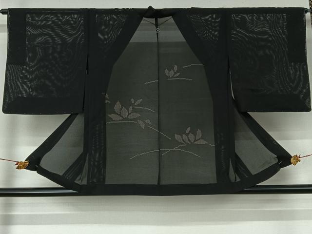 平和屋着物▽羽織　スリーシーズン　春夏秋　塵除け　芝葉文　黒地　正絹　逸品　AABJ6091jh