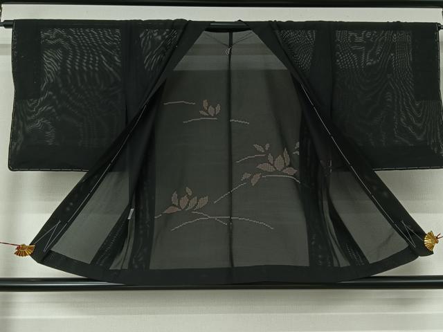 平和屋着物▽羽織　スリーシーズン　春夏秋　塵除け　芝葉文　黒地　正絹　逸品　AABJ6091jh