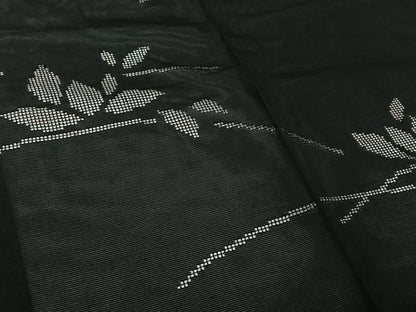 平和屋着物▽羽織　スリーシーズン　春夏秋　塵除け　芝葉文　黒地　正絹　逸品　AABJ6091jh