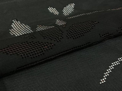 平和屋着物▽羽織　スリーシーズン　春夏秋　塵除け　芝葉文　黒地　正絹　逸品　AABJ6091jh