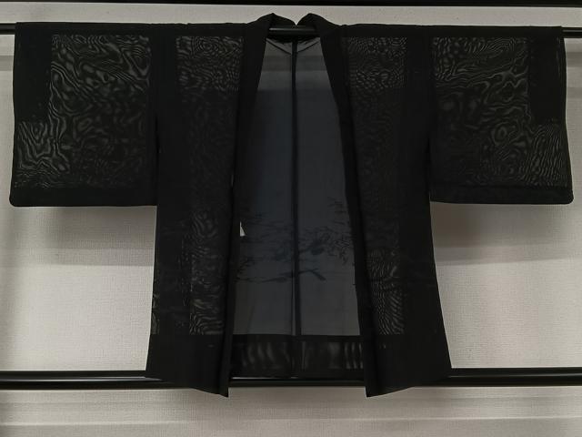 平和屋着物▽羽織　スリーシーズン　春夏秋　塵除け　枝葉文　黒地　正絹　逸品　AABJ6092jh