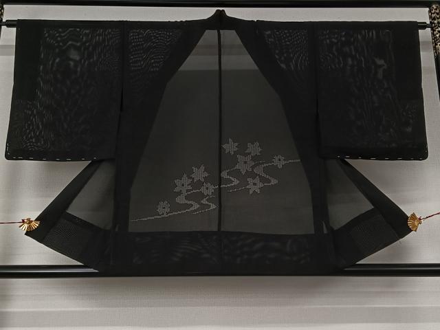 平和屋着物▽羽織　スリーシーズン　春夏秋　塵除け　流水花文　黒地　正絹　逸品　未使用　AABJ6093jh